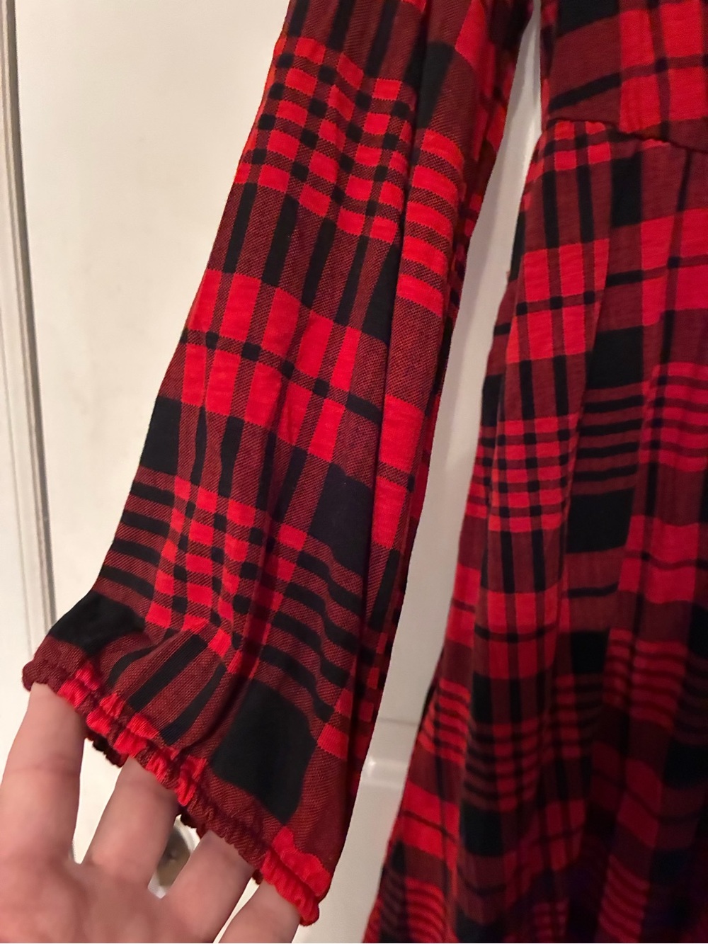 BloomChic Red and Black Plaid Midi Dress with Front Zip - Picture 4 of 6